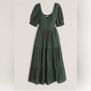 NWT Abercrombie & Fitch Short-Sleeved Smocked Midi Dress Green Size Small